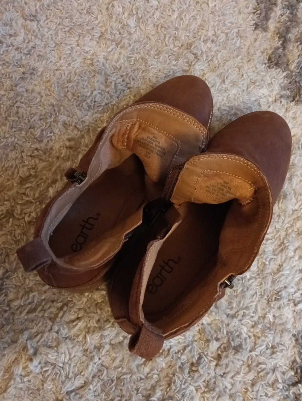 Earth Leather Zip Women's Brown Ankle Boots - Casual Zip Booties - Picture 10 of 14